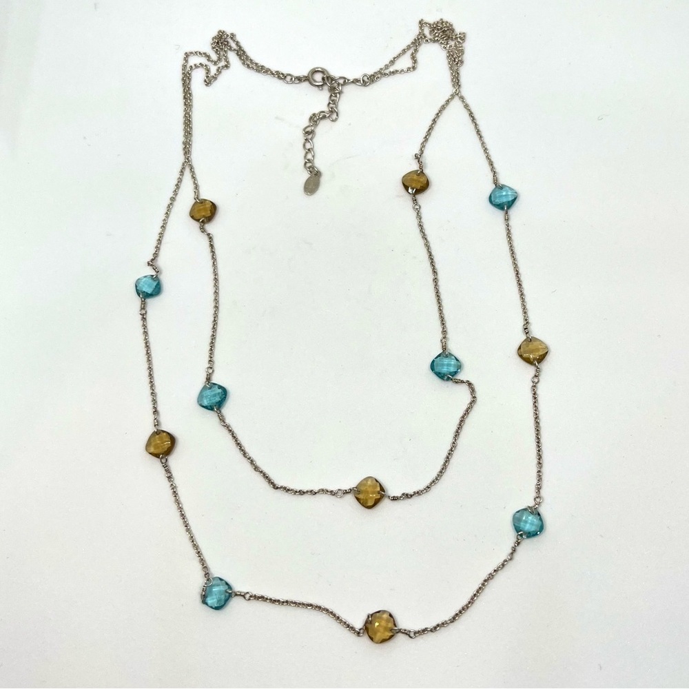 Two tiered sterling silver and crystal beads necklace